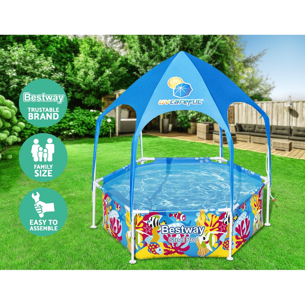 Bestway Kids Pool 183x51cm Steel Frame Swimming Play Pools Canopy 930L Awezingly