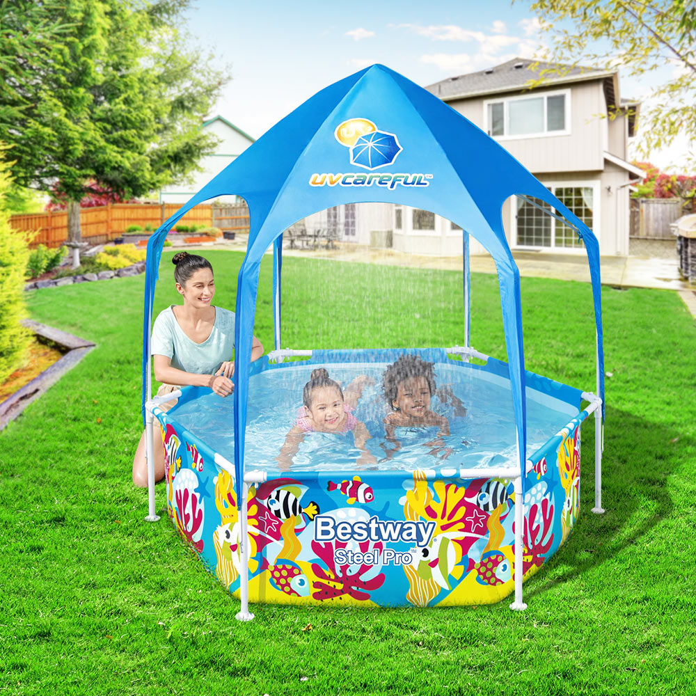 Bestway Kids Pool 183x51cm Steel Frame Swimming Play Pools Canopy 930L Awezingly