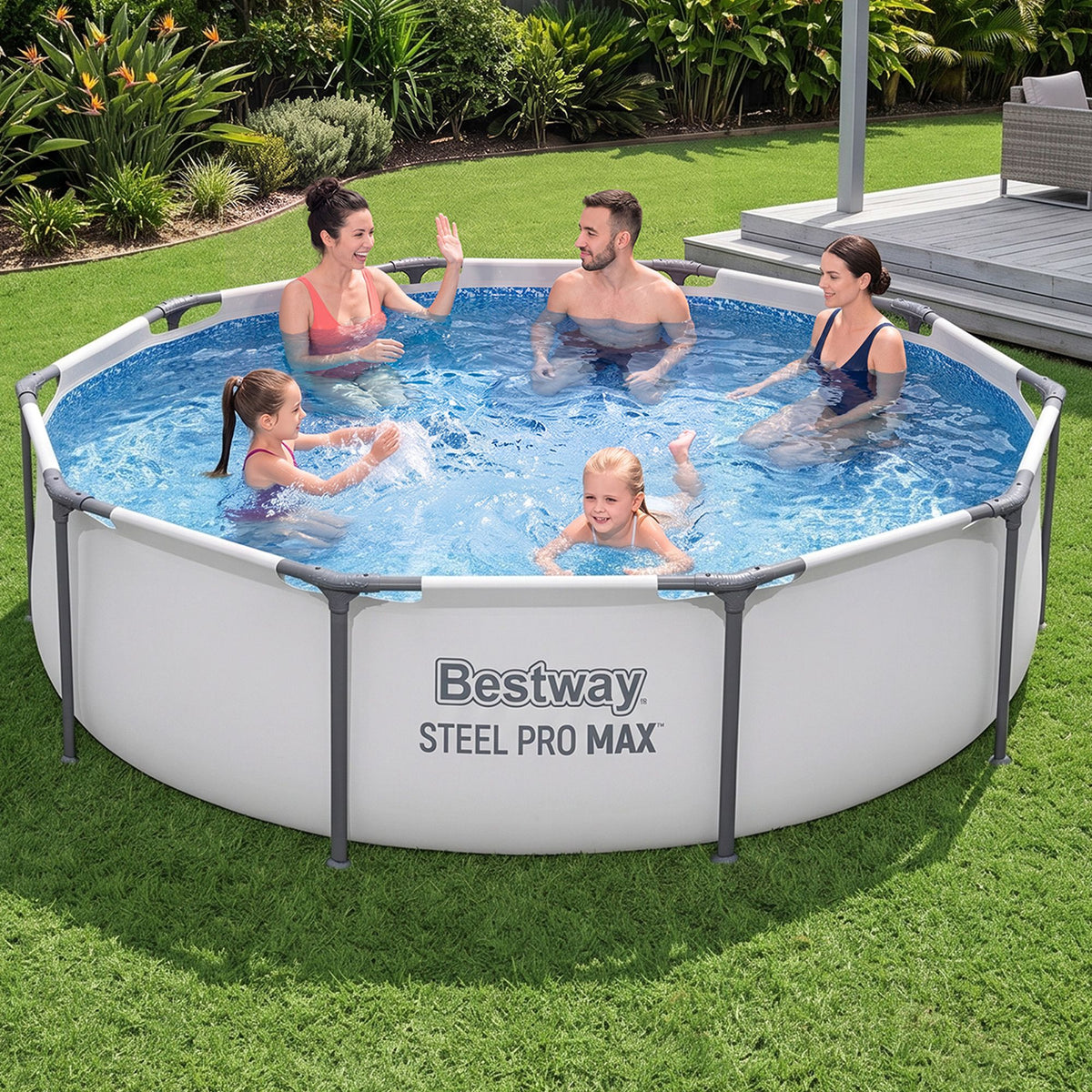 Bestway 305CM Swimming Pools Steel Above Ground Round Backyard Pool Set White Awezingly