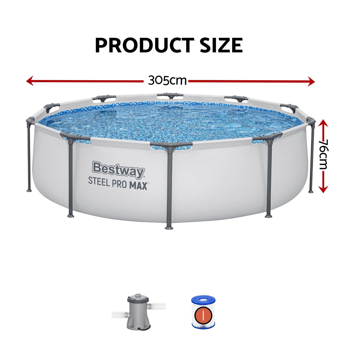 Bestway 305CM Swimming Pools Steel Above Ground Round Backyard Pool Set White Awezingly