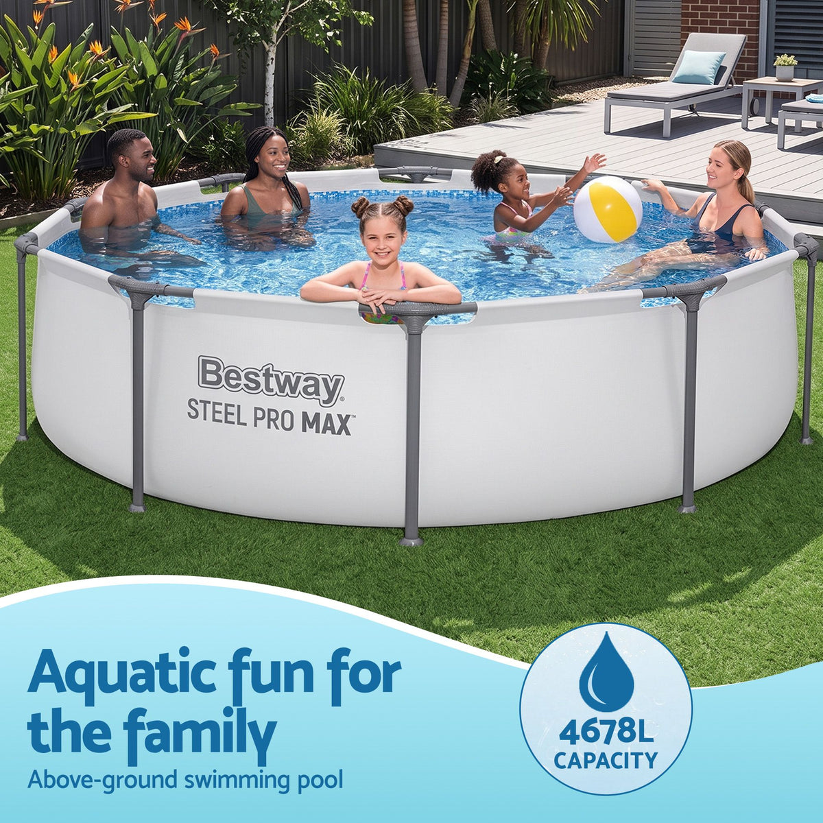 Bestway 305CM Swimming Pools Steel Above Ground Round Backyard Pool Set White Awezingly