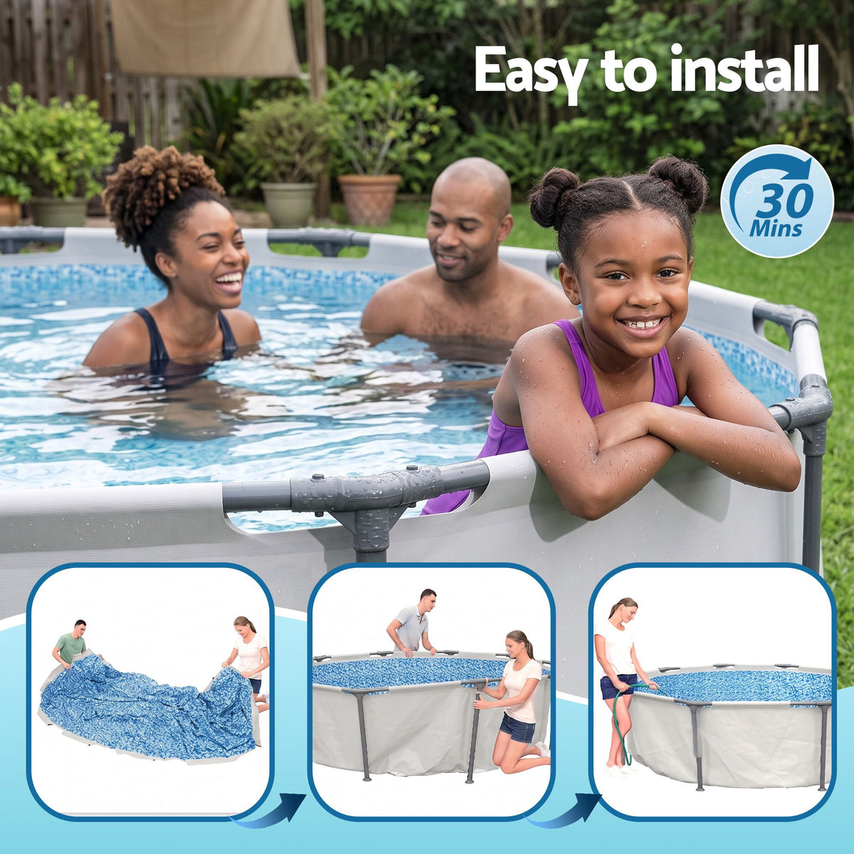 Bestway 305CM Swimming Pools Steel Above Ground Round Backyard Pool Set White Awezingly