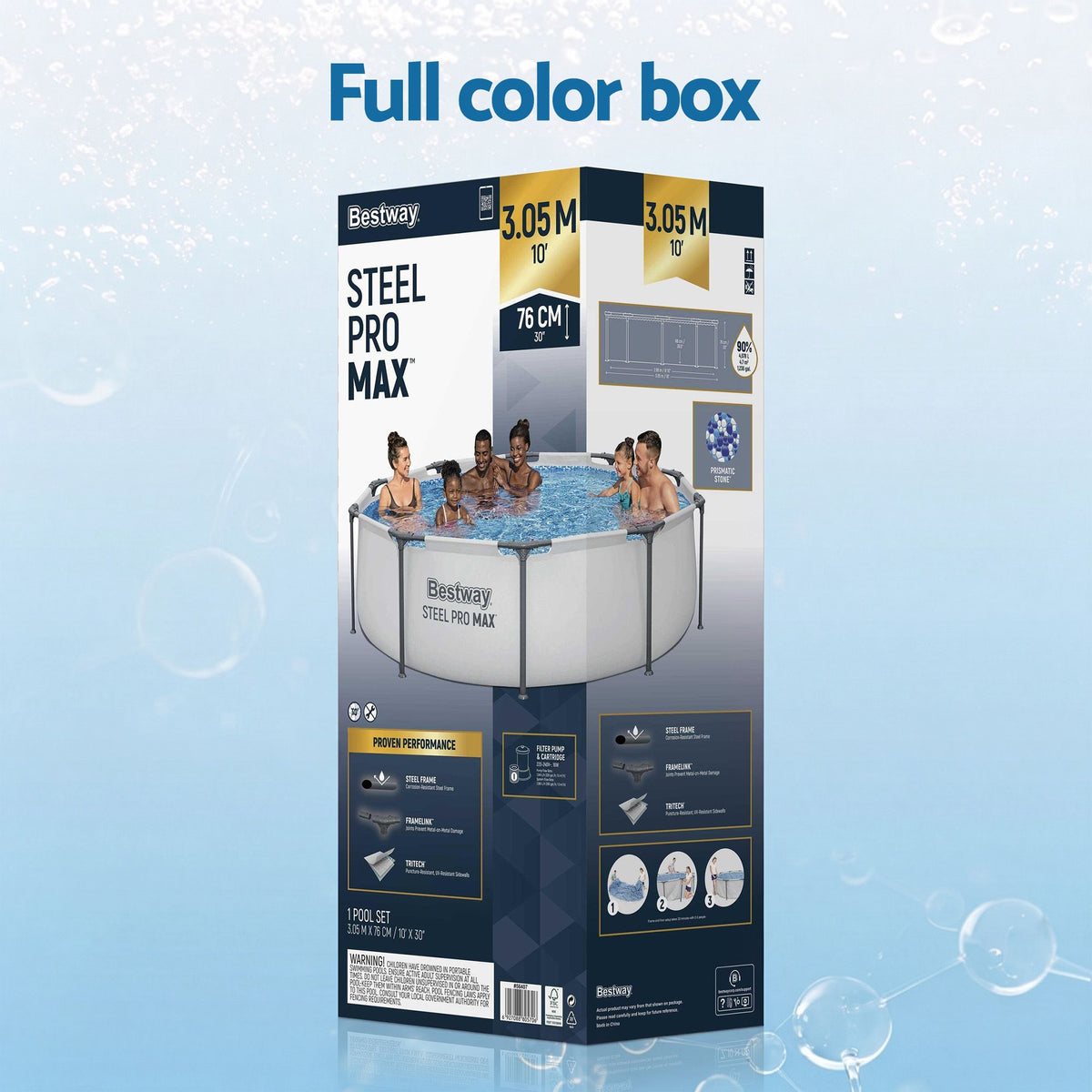 Bestway 305CM Swimming Pools Steel Above Ground Round Backyard Pool Set White Awezingly