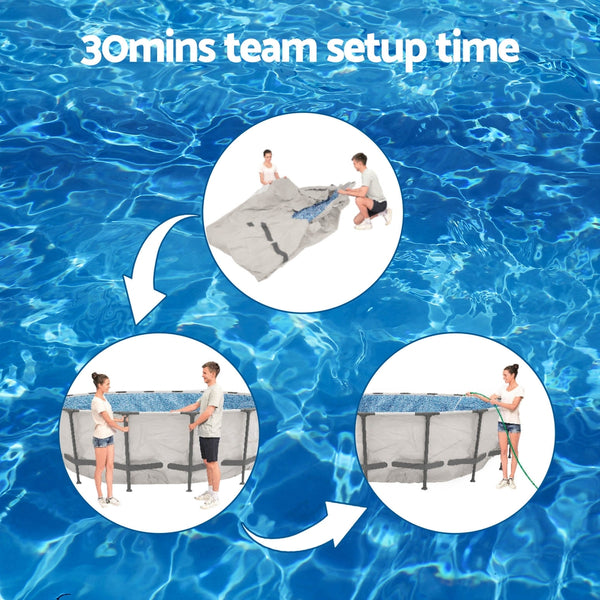 Bestway Swimming Pool 427x427x122cm Steel Frame Above Ground Pools Round Filter Pump Ladder Awezingly