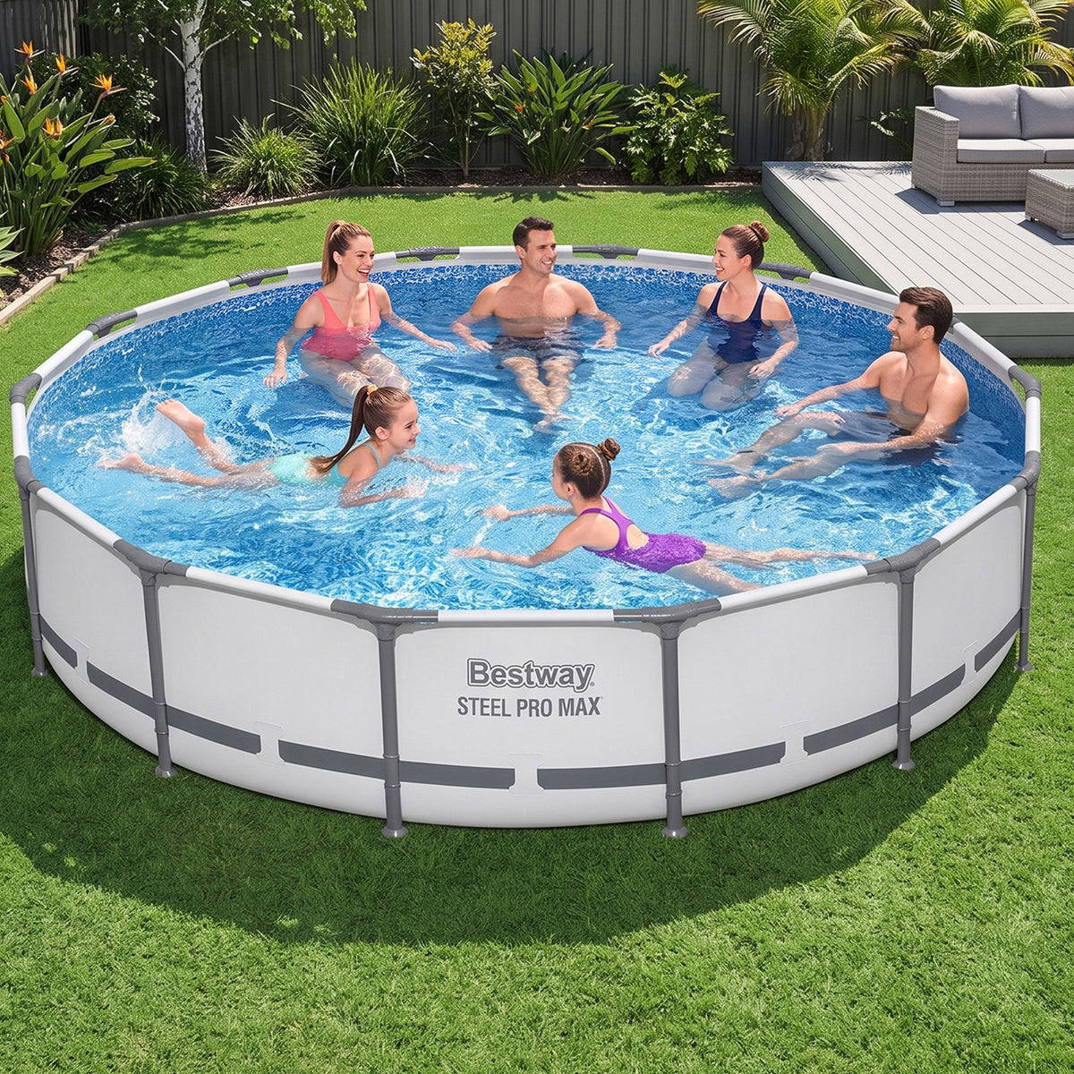 Bestway 427CM Swimming Pools Steel Above Ground Round Backyard Pool Set White Awezingly