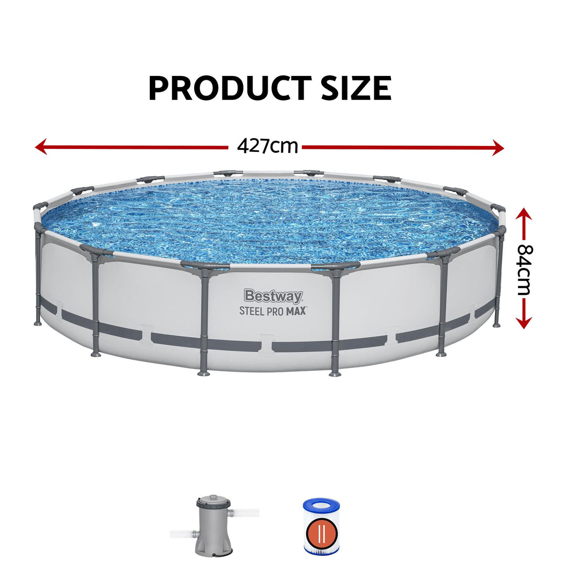 Bestway 427CM Swimming Pools Steel Above Ground Round Backyard Pool Set White Awezingly