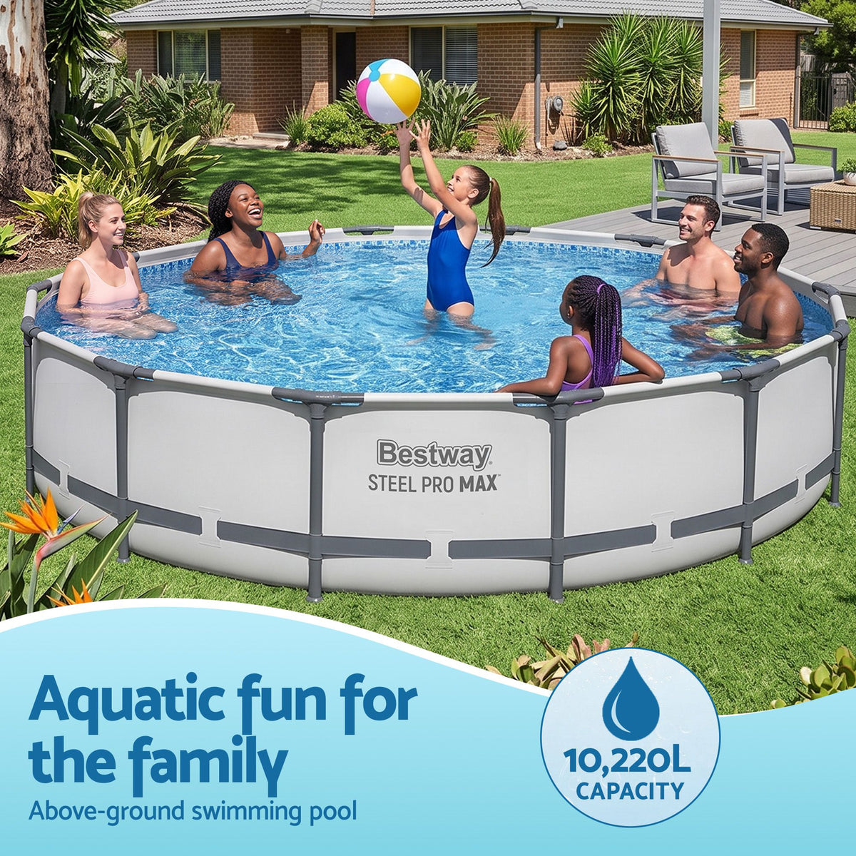 Bestway 427CM Swimming Pools Steel Above Ground Round Backyard Pool Set White Awezingly