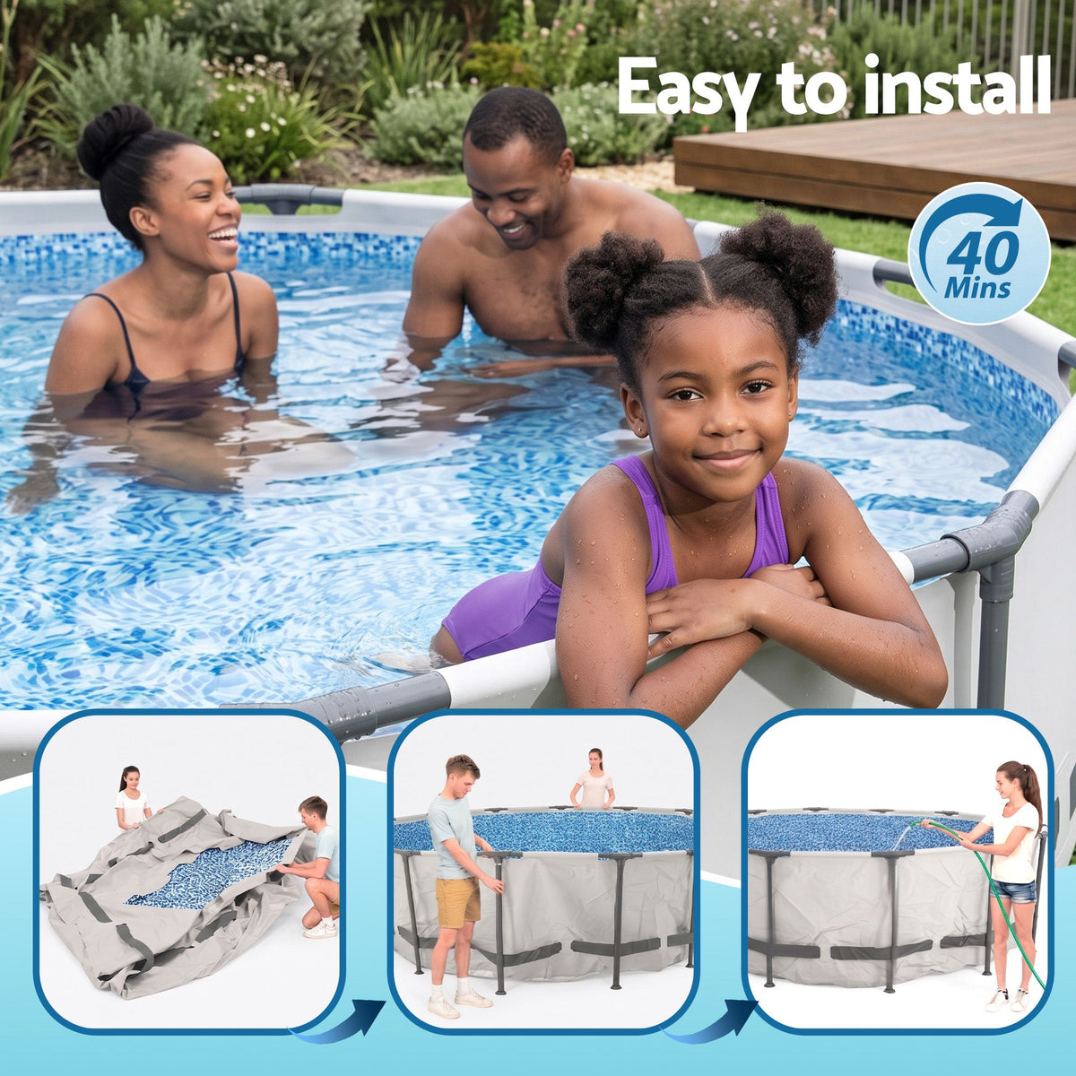 Bestway 427CM Swimming Pools Steel Above Ground Round Backyard Pool Set White Awezingly