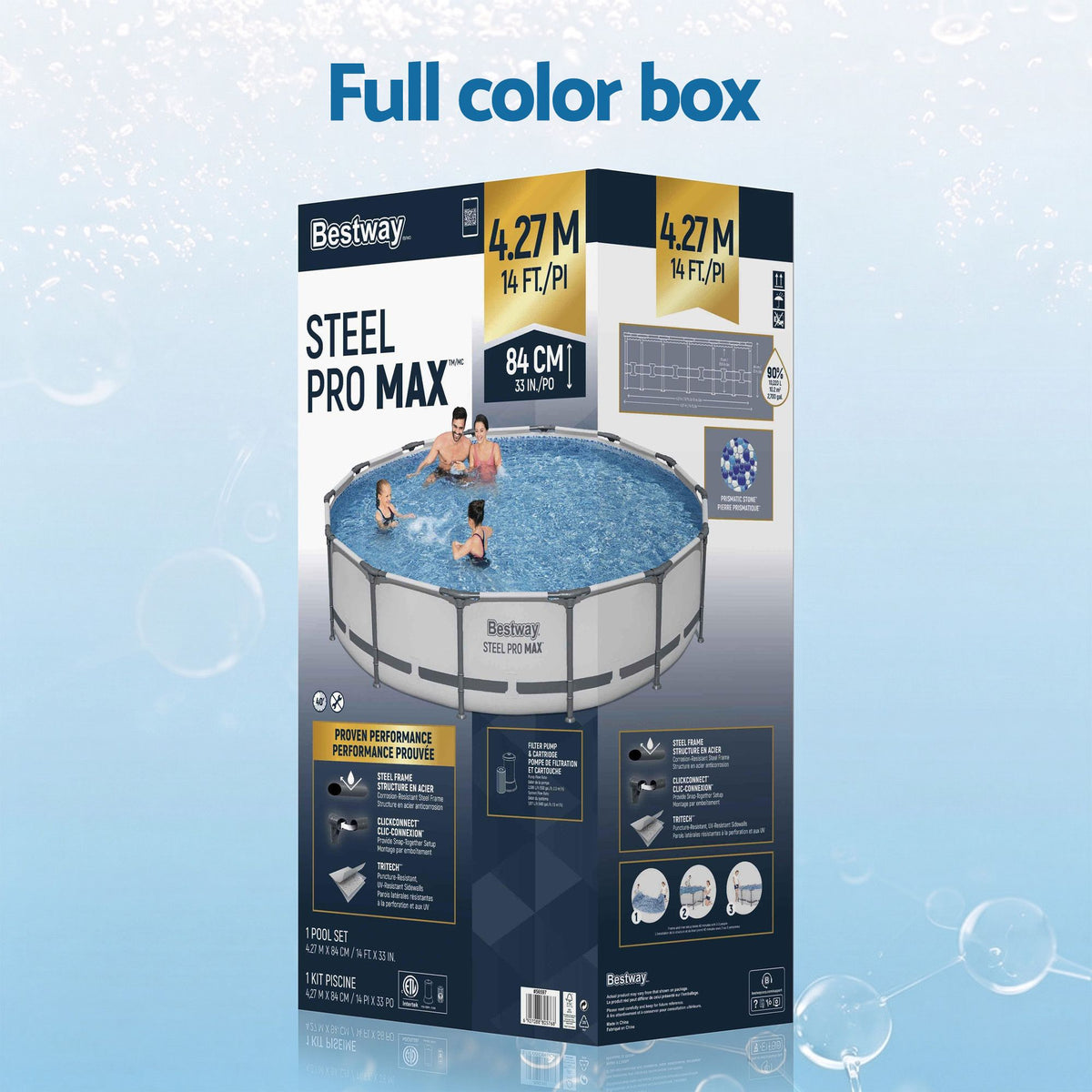 Bestway 427CM Swimming Pools Steel Above Ground Round Backyard Pool Set White Awezingly
