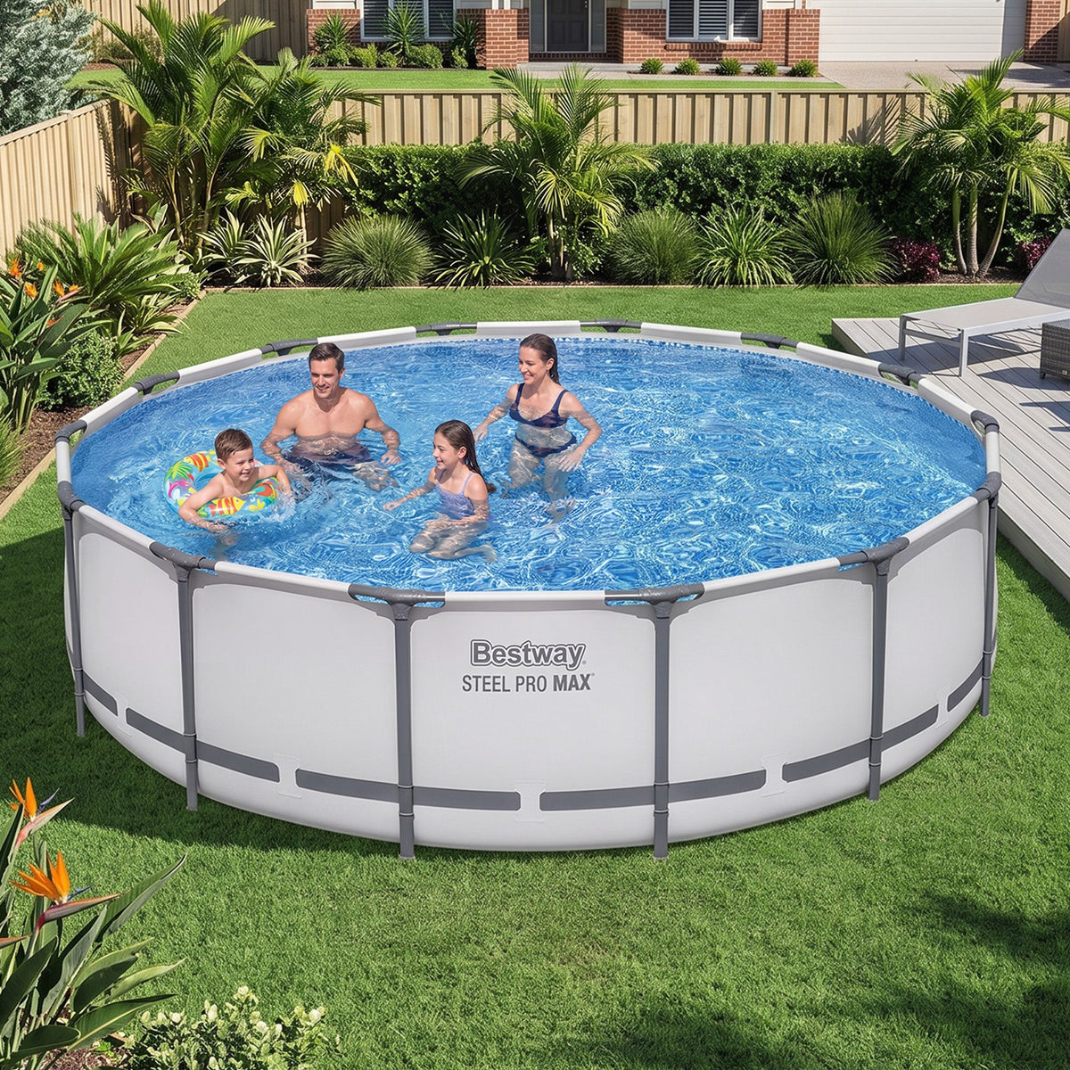 Bestway Swimming Pools 427cm x 107cm Steel Above Ground Round Backyard Pool Set White Awezingly