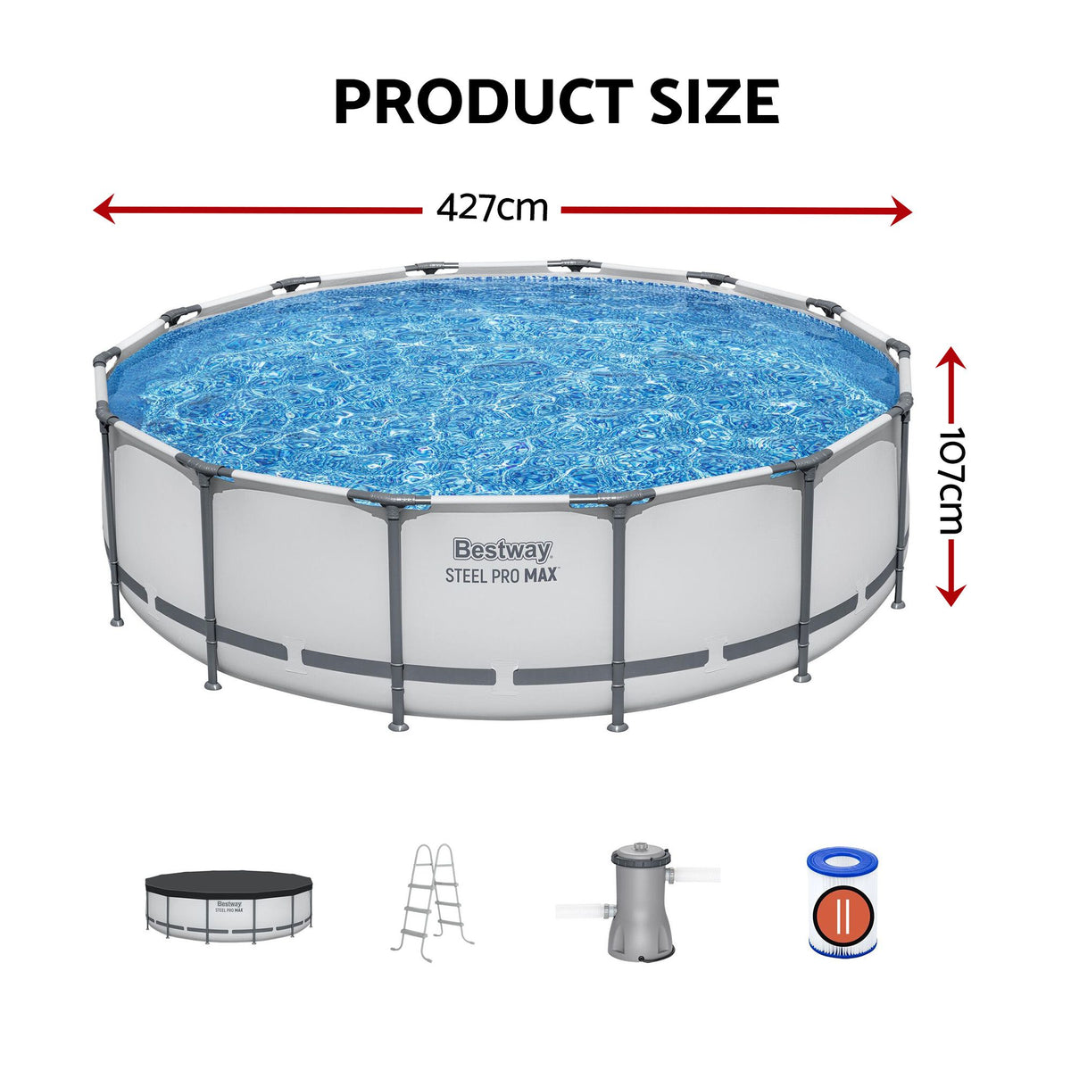 Bestway Swimming Pools 427cm x 107cm Steel Above Ground Round Backyard Pool Set White Awezingly
