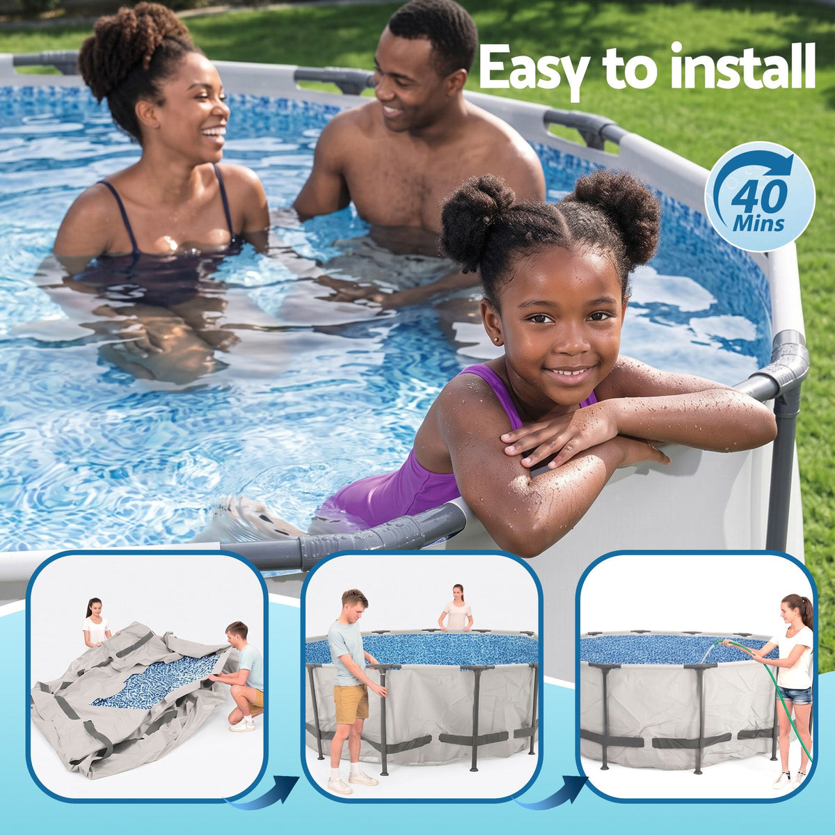 Bestway Swimming Pools 427cm x 107cm Steel Above Ground Round Backyard Pool Set White Awezingly