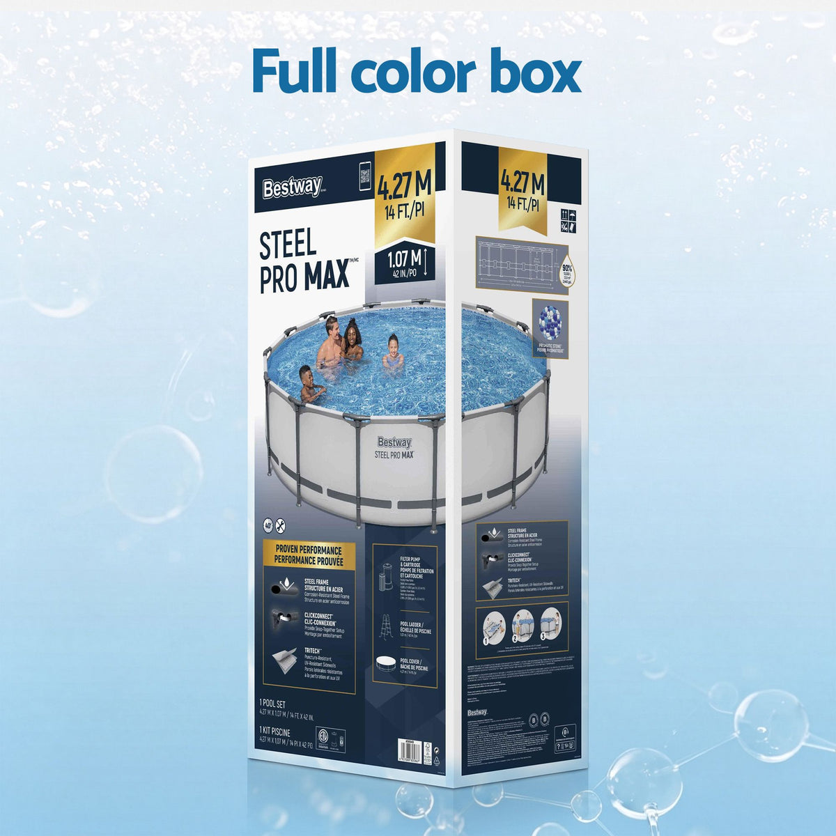 Bestway Swimming Pools 427cm x 107cm Steel Above Ground Round Backyard Pool Set White Awezingly