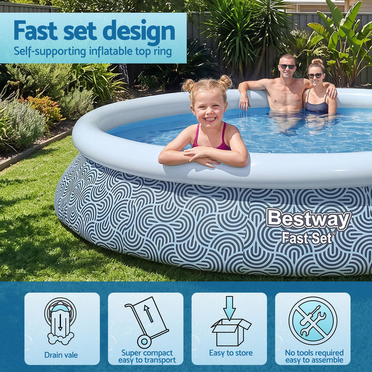 Bestway 457cm Swimming Pool Inflatable Above Ground Round Pools w/ Filter Pump Awezingly