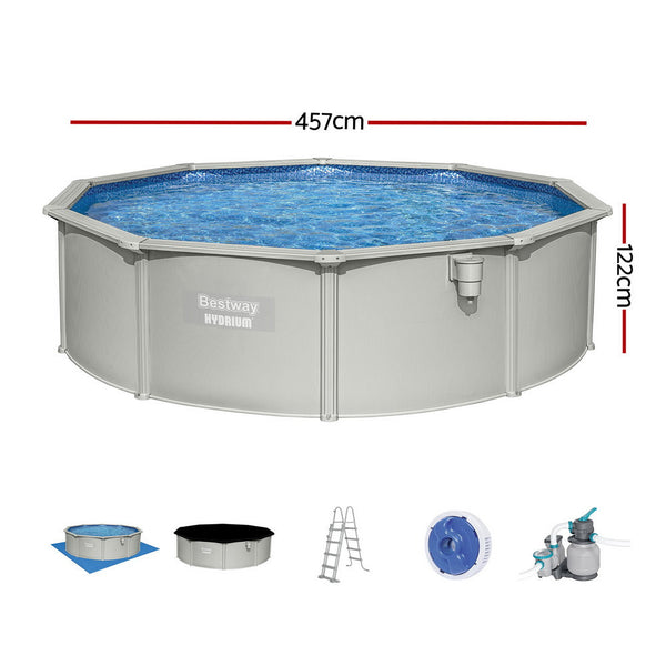 Bestway Swimming Pool Steel Frame Round Pool Set 457cm w/ Filter Ladder 17430L Awezingly