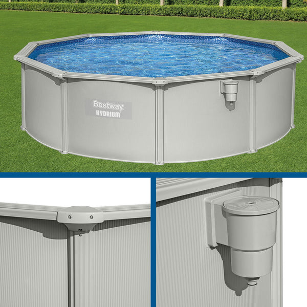 Bestway Swimming Pool Steel Frame Round Pool Set 457cm w/ Filter Ladder 17430L Awezingly