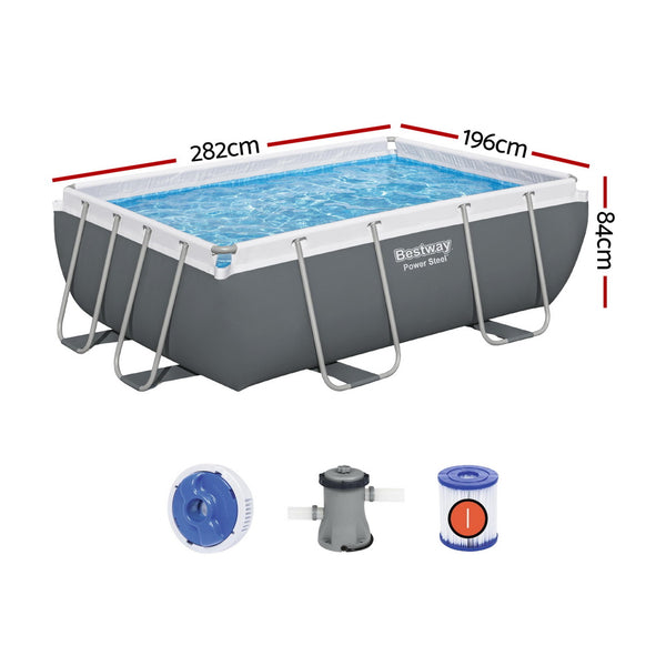 Bestway Swimming Pool 282x196x84cm Steel Frame Above Ground Pools Filter Pump 3662L Awezingly