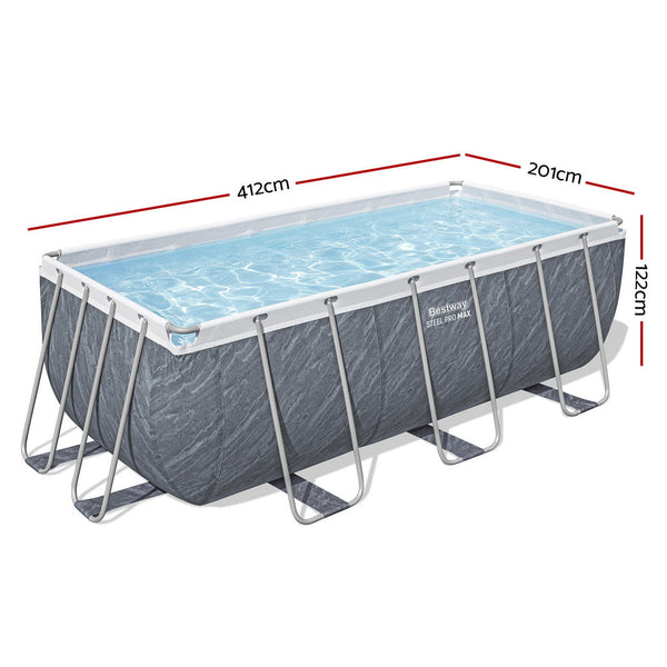 Bestway Swimming Pool 412x201x122cm Steel Frame Pool Set w/Pump Ladder Awezingly