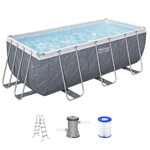 Bestway Swimming Pool 412x201x122cm Steel Frame Pool Set w/Pump Ladder Awezingly