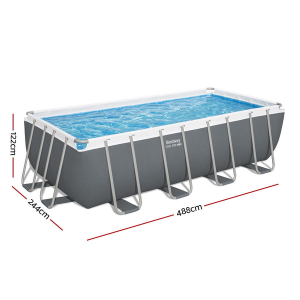 Bestway Swimming Pool Steel Frame Pool Set w/ Filter Pump Ladder Cover 488x244cm Awezingly
