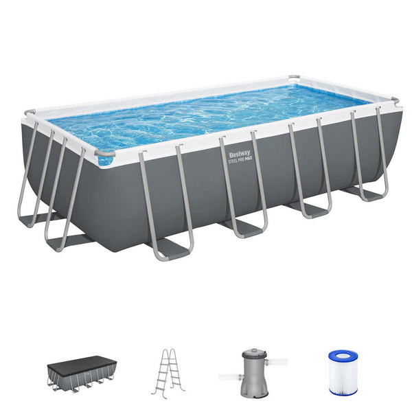 Bestway Swimming Pool Steel Frame Pool Set w/ Filter Pump Ladder Cover 488x244cm Awezingly