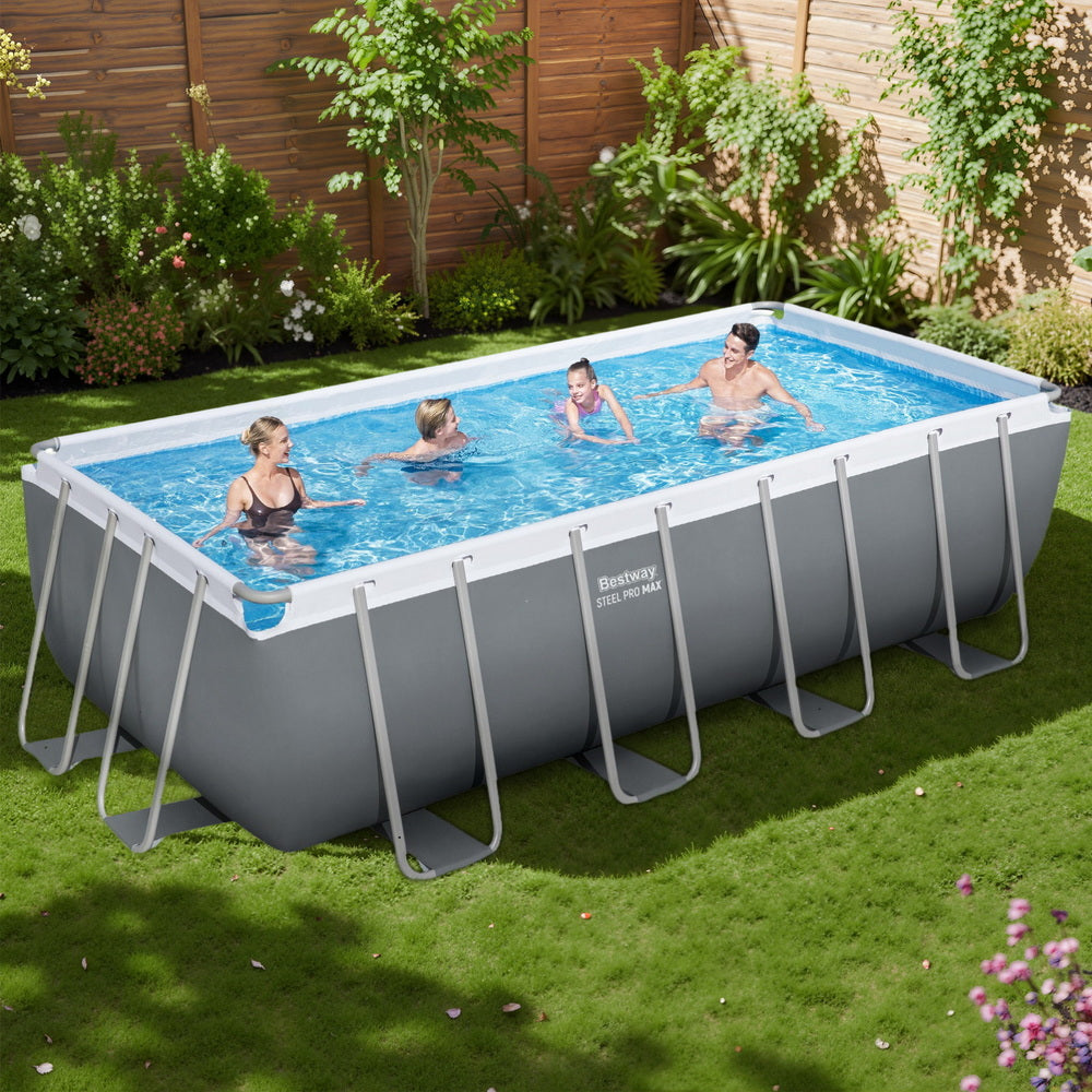 Bestway Swimming Pool Steel Frame Pool Set w/ Filter Pump Ladder Cover 488x244cm Awezingly
