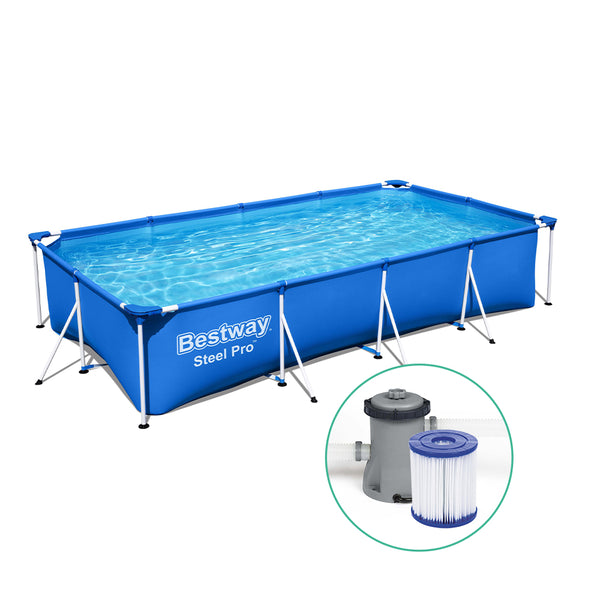 Bestway Swimming Pool 400x211x81cm Steel Frame Above Ground Pools w/ Filter Pump 5700L Awezingly