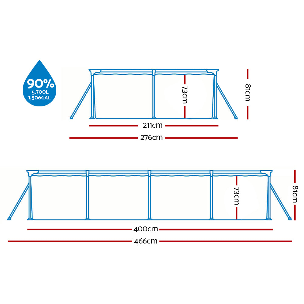 Bestway Swimming Pool 400x211x81cm Steel Frame Above Ground Pools w/ Filter Pump 5700L Awezingly