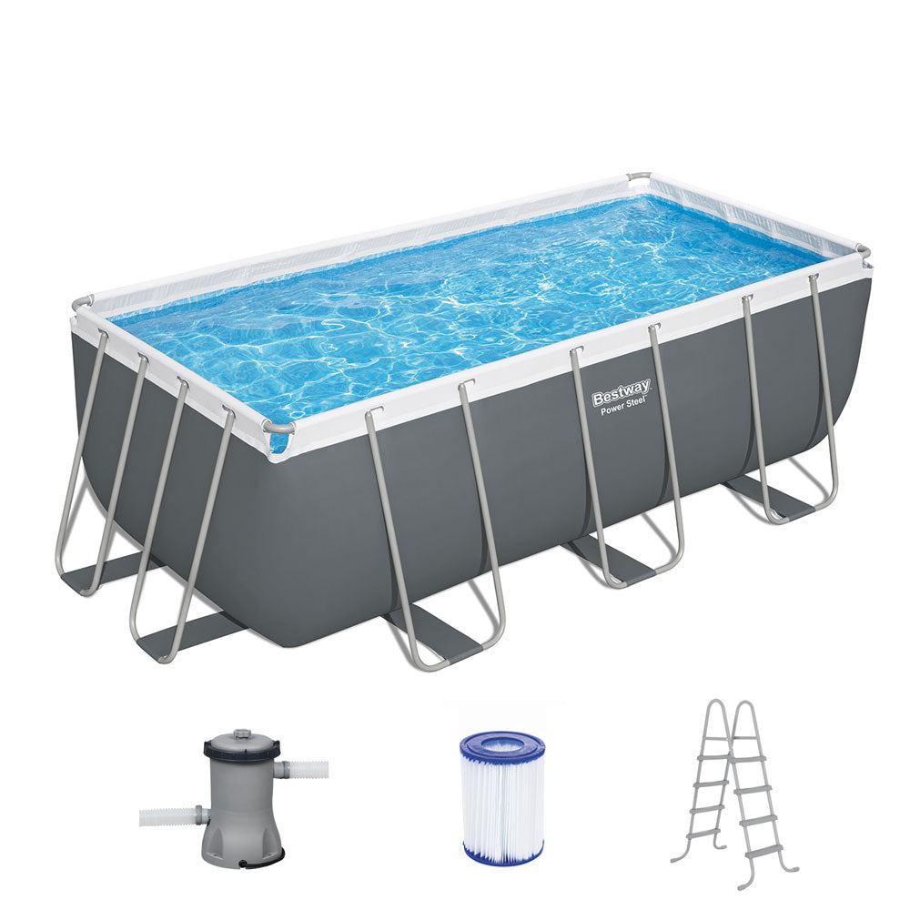 Bestway Swimming Pool 412x201x122cm Steel Frame Above Ground Pools Filter Pump Ladder 8124L Awezingly