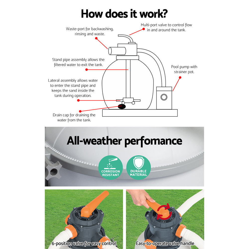 Bestway Pool Pump Sand Filter 3000GPH 11355L/H Pools Flowclear™ Filters Awezingly