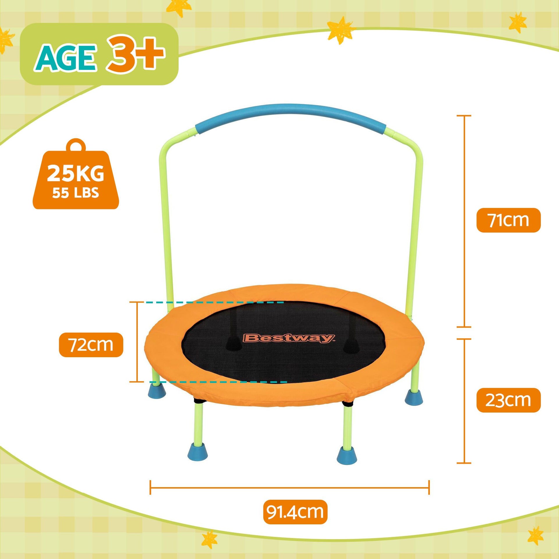 Bestway 36inch Kids Trampoline Foldable Rebounder Fitness for Ages 3+ Orange Awezingly