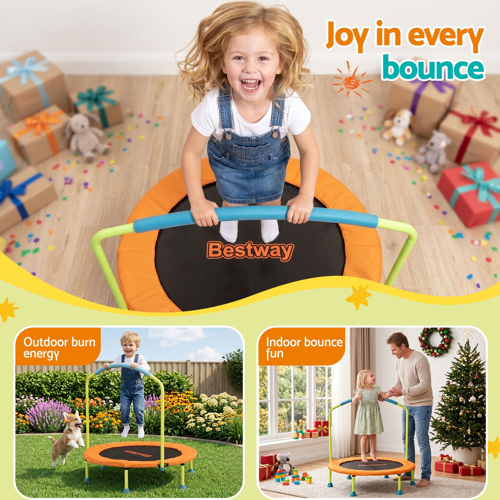 Bestway 36inch Kids Trampoline Foldable Rebounder Fitness for Ages 3+ Orange Awezingly