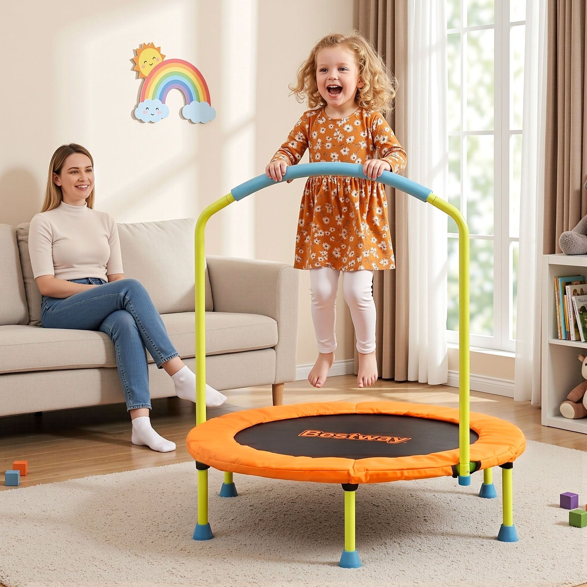 Bestway 36inch Kids Trampoline Foldable Rebounder Fitness for Ages 3+ Orange Awezingly