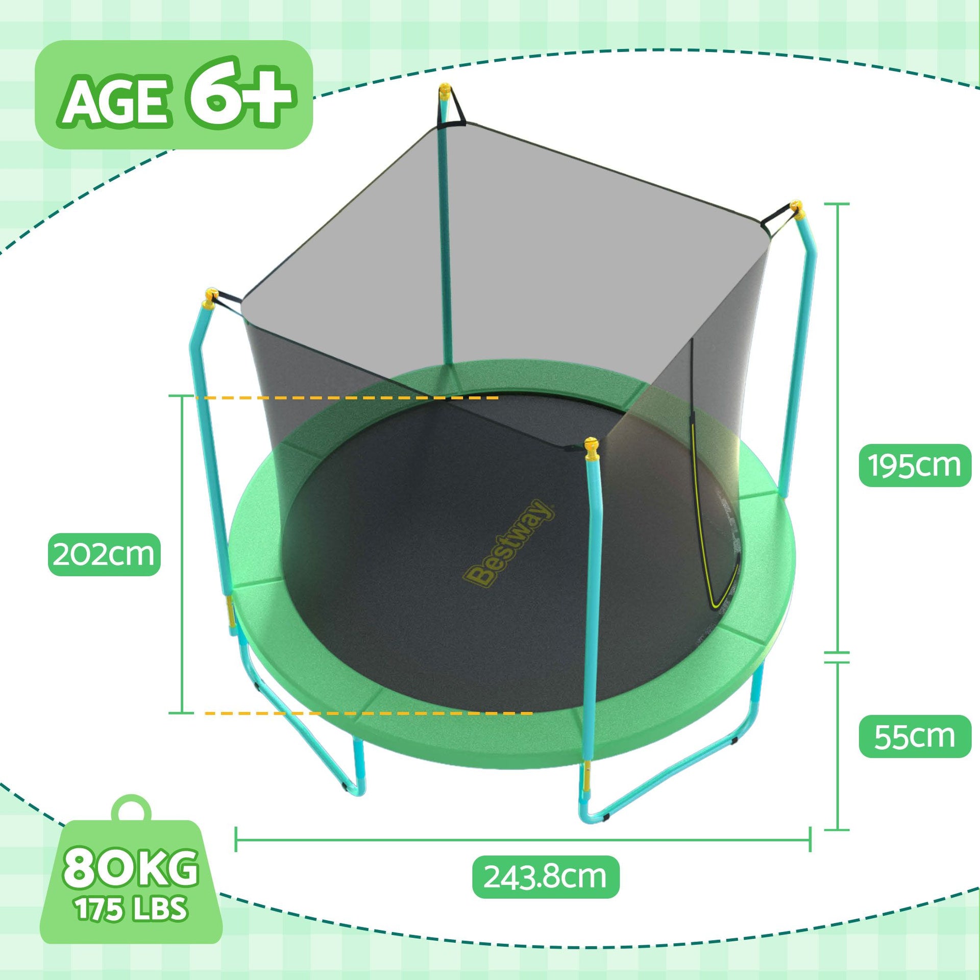 Bestway 8ft Trampoline Kids Rebounder Safety Net Enclosure Outdoor Fitness 2.44m for Ages 6+ Awezingly