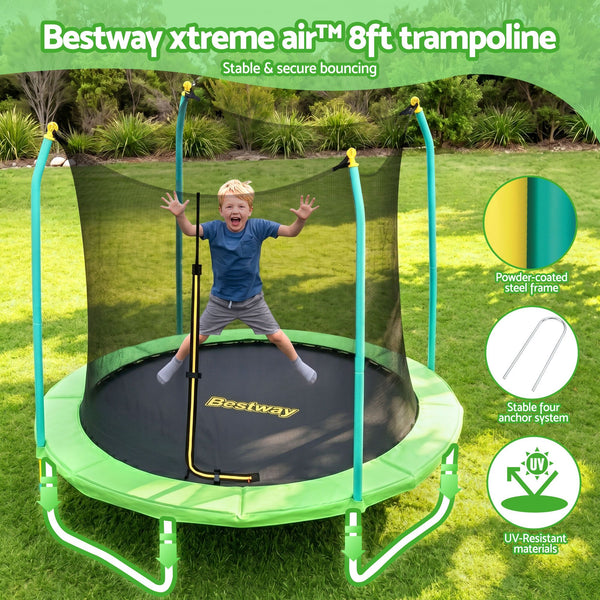 Bestway 8ft Trampoline Kids Rebounder Safety Net Enclosure Outdoor Fitness 2.44m for Ages 6+ Awezingly