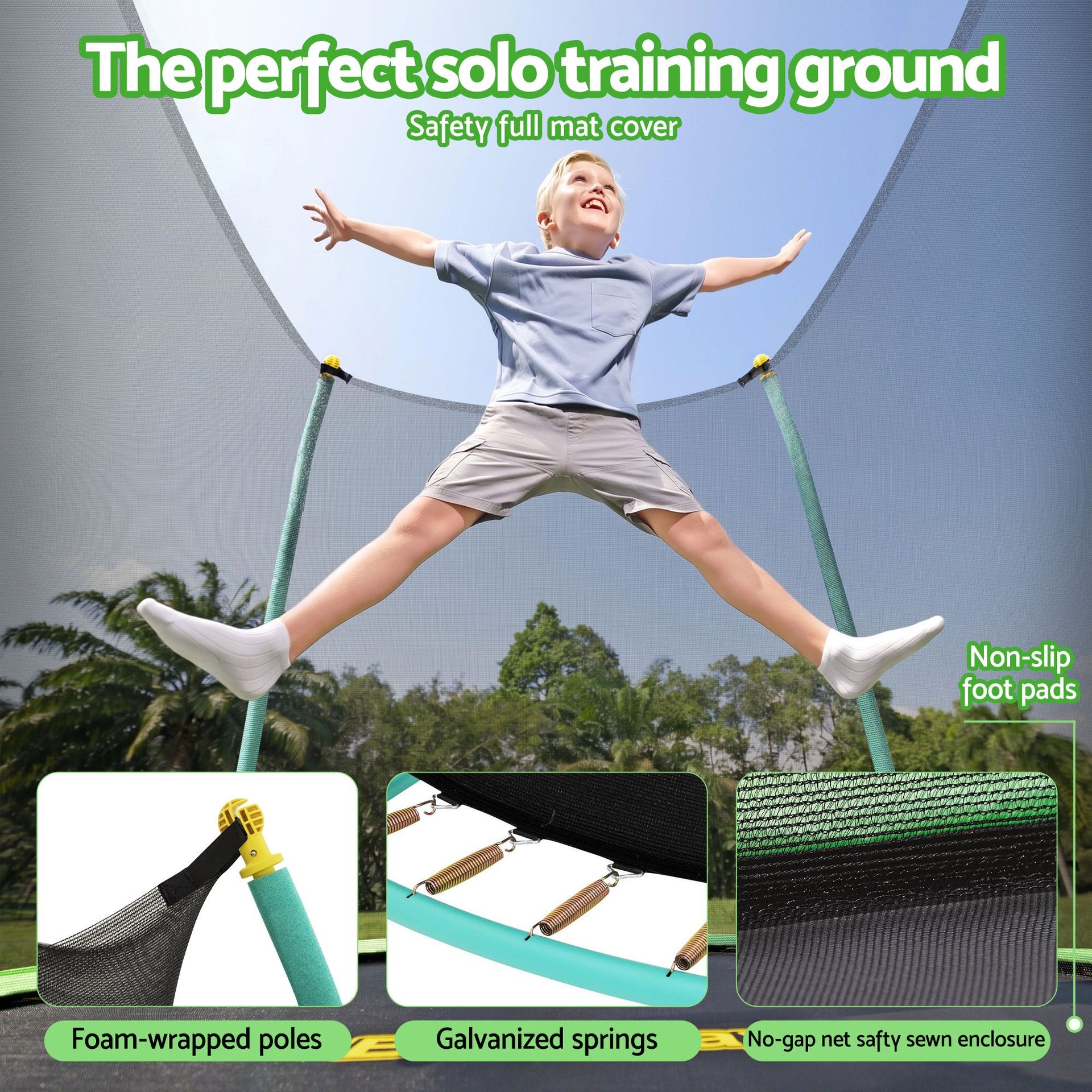 Bestway 8ft Trampoline Kids Rebounder Safety Net Enclosure Outdoor Fitness 2.44m for Ages 6+ Awezingly