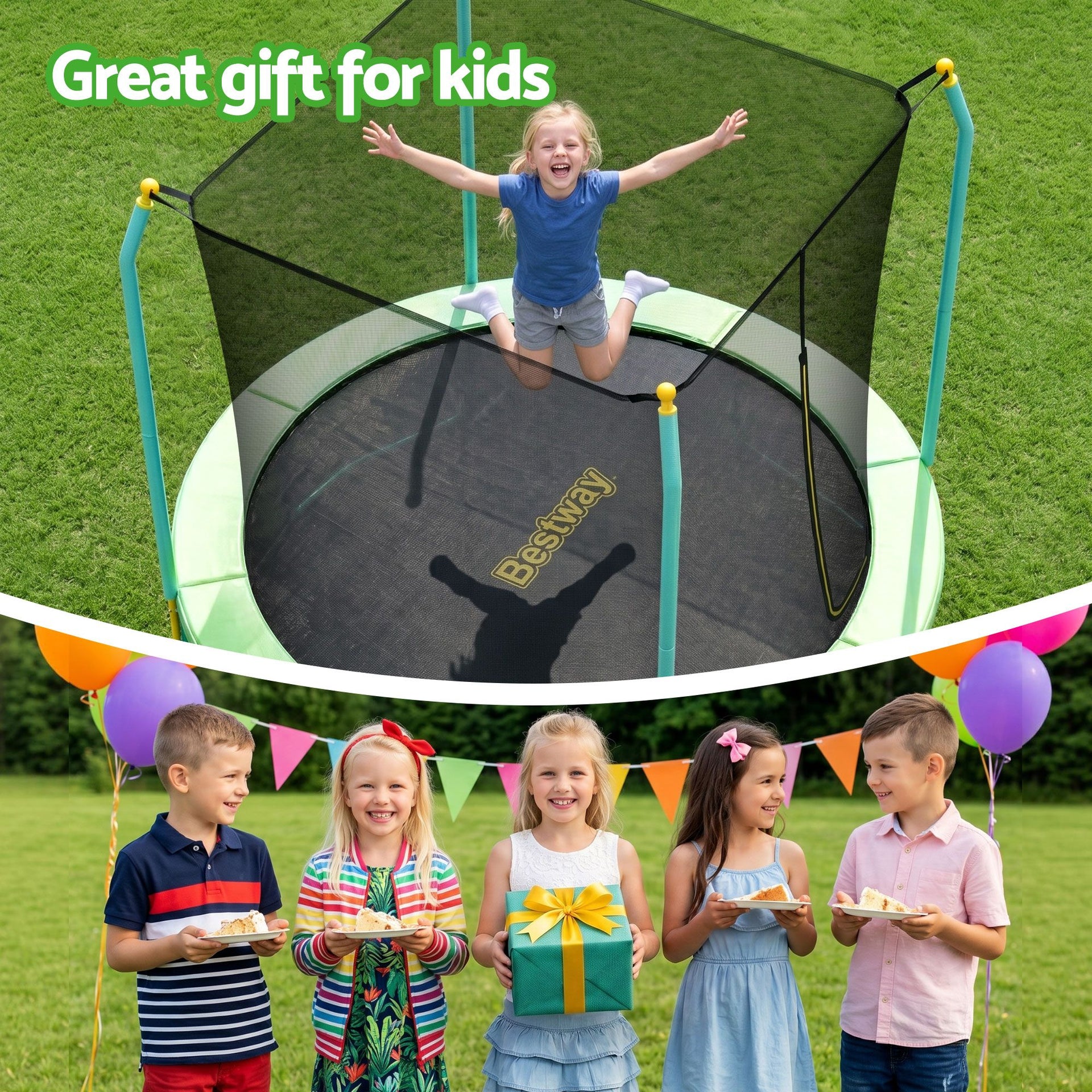 Bestway 8ft Trampoline Kids Rebounder Safety Net Enclosure Outdoor Fitness 2.44m for Ages 6+ Awezingly