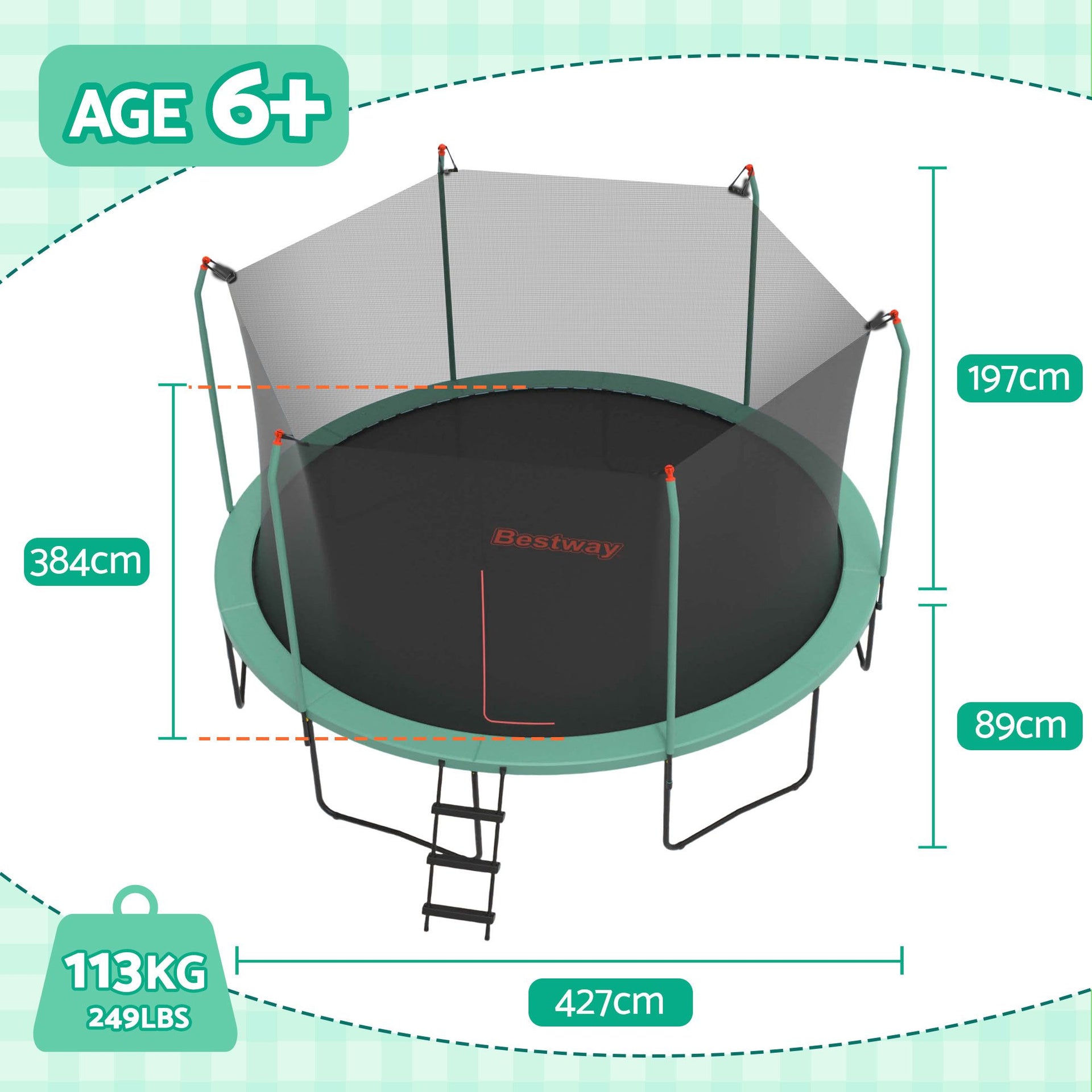 Bestway 14ft Trampoline Kids Rebounder Safety Net Enclosure Outdoor Fitness 4.27m for Ages 6+ Awezingly