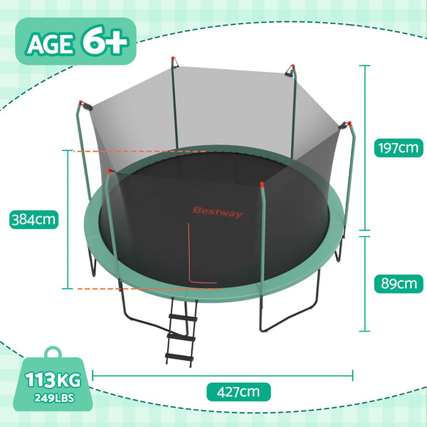 Bestway 14ft Trampoline Kids Rebounder Safety Net Enclosure Outdoor Fitness 4.27m for Ages 6+ Awezingly