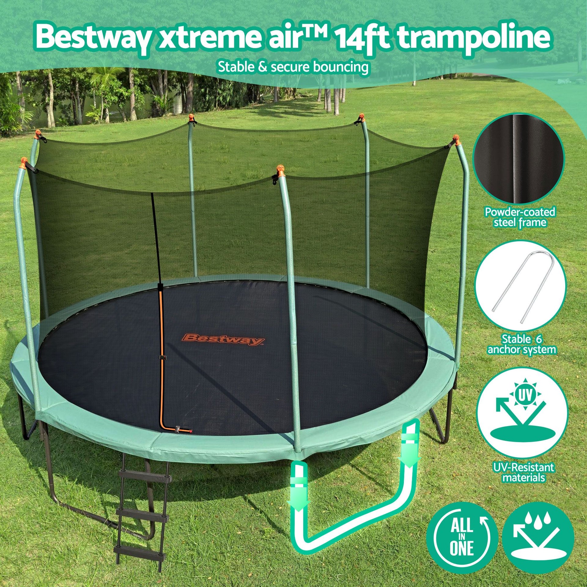 Bestway 14ft Trampoline Kids Rebounder Safety Net Enclosure Outdoor Fitness 4.27m for Ages 6+ Awezingly