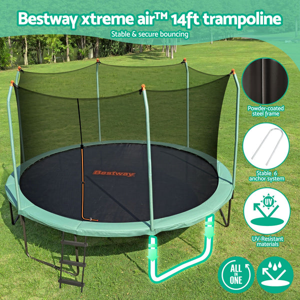 Bestway 14ft Trampoline Kids Rebounder Safety Net Enclosure Outdoor Fitness 4.27m for Ages 6+ Awezingly