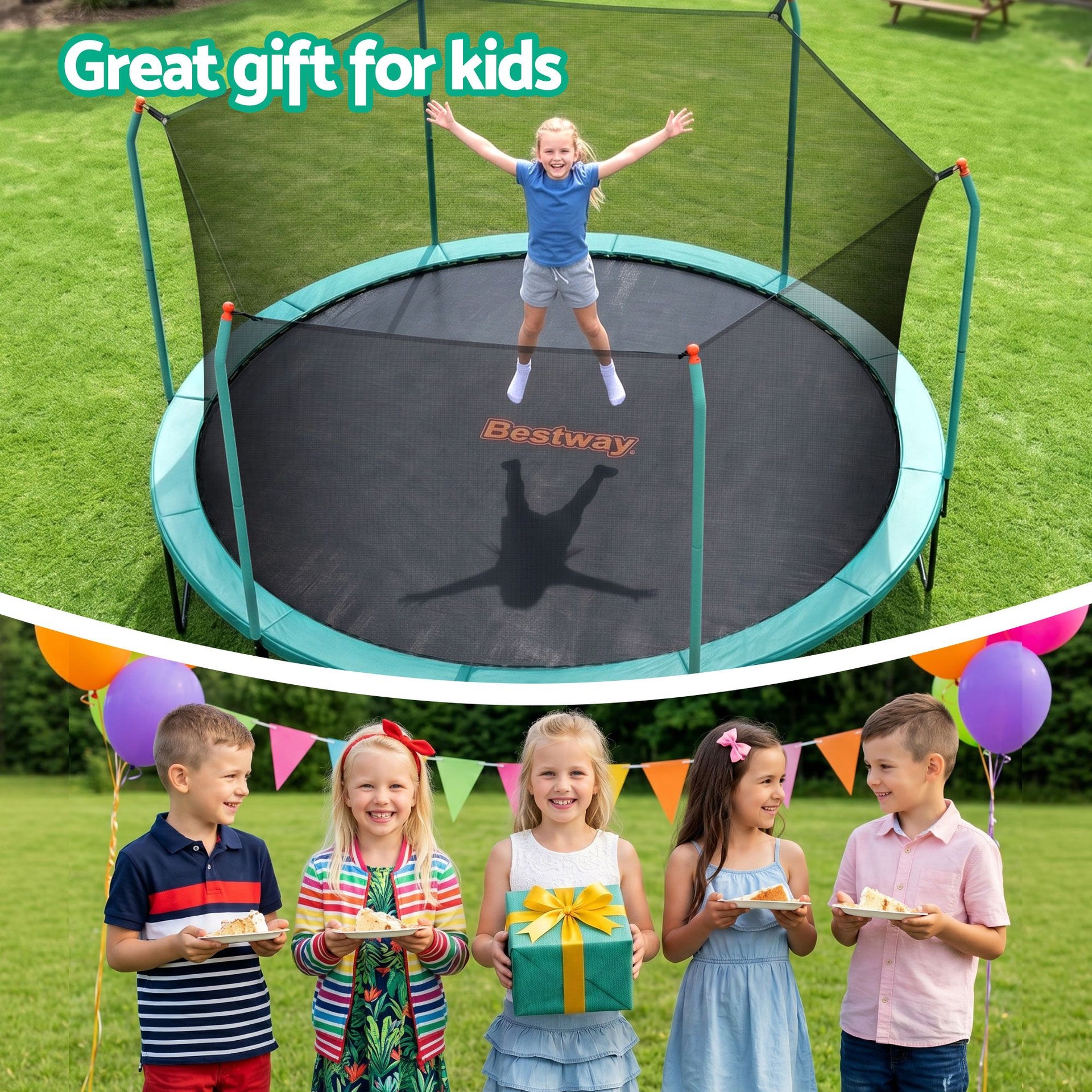 Bestway 14ft Trampoline Kids Rebounder Safety Net Enclosure Outdoor Fitness 4.27m for Ages 6+ Awezingly