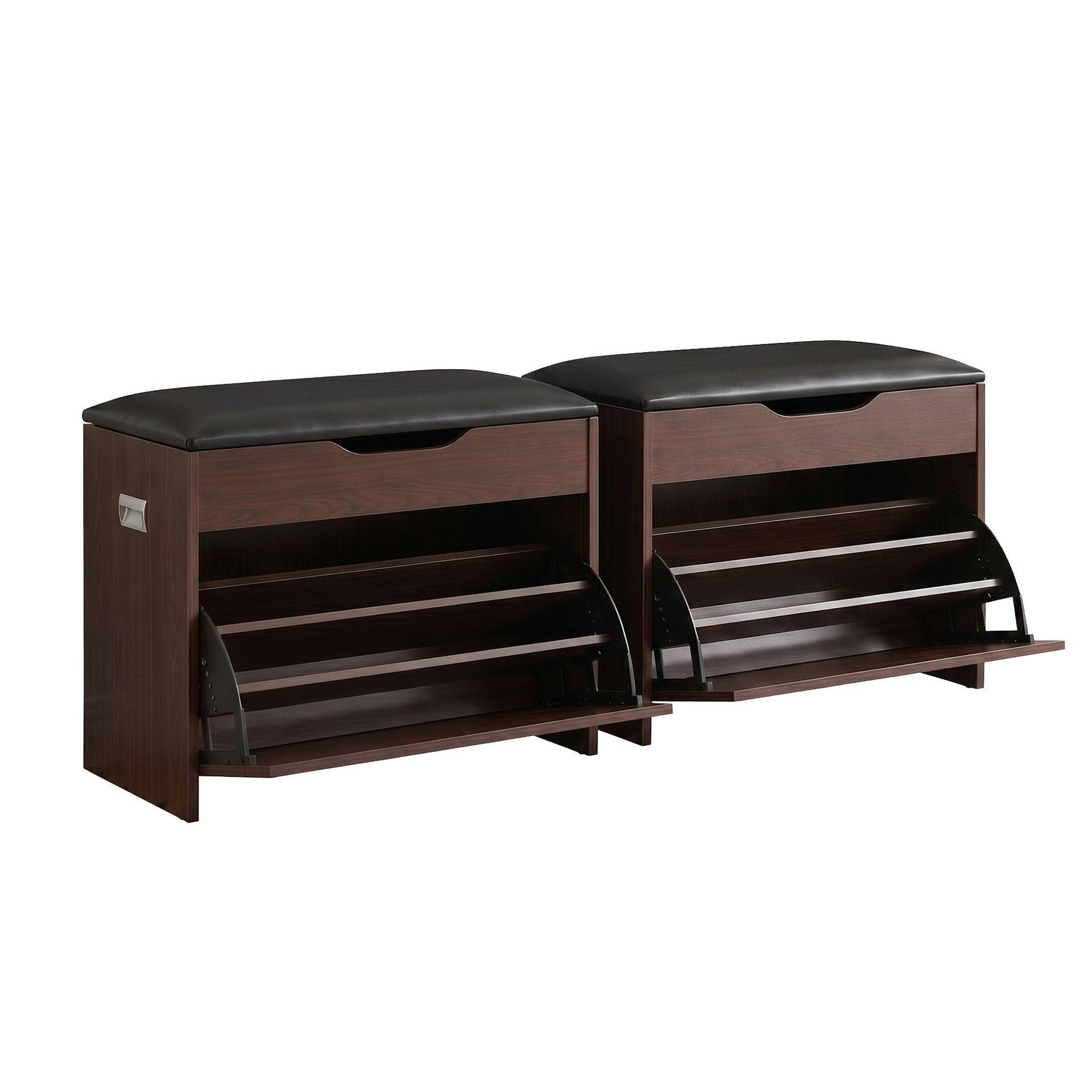 Artiss 2x Shoe Bench Set Flip Drawer Walnut Awezingly