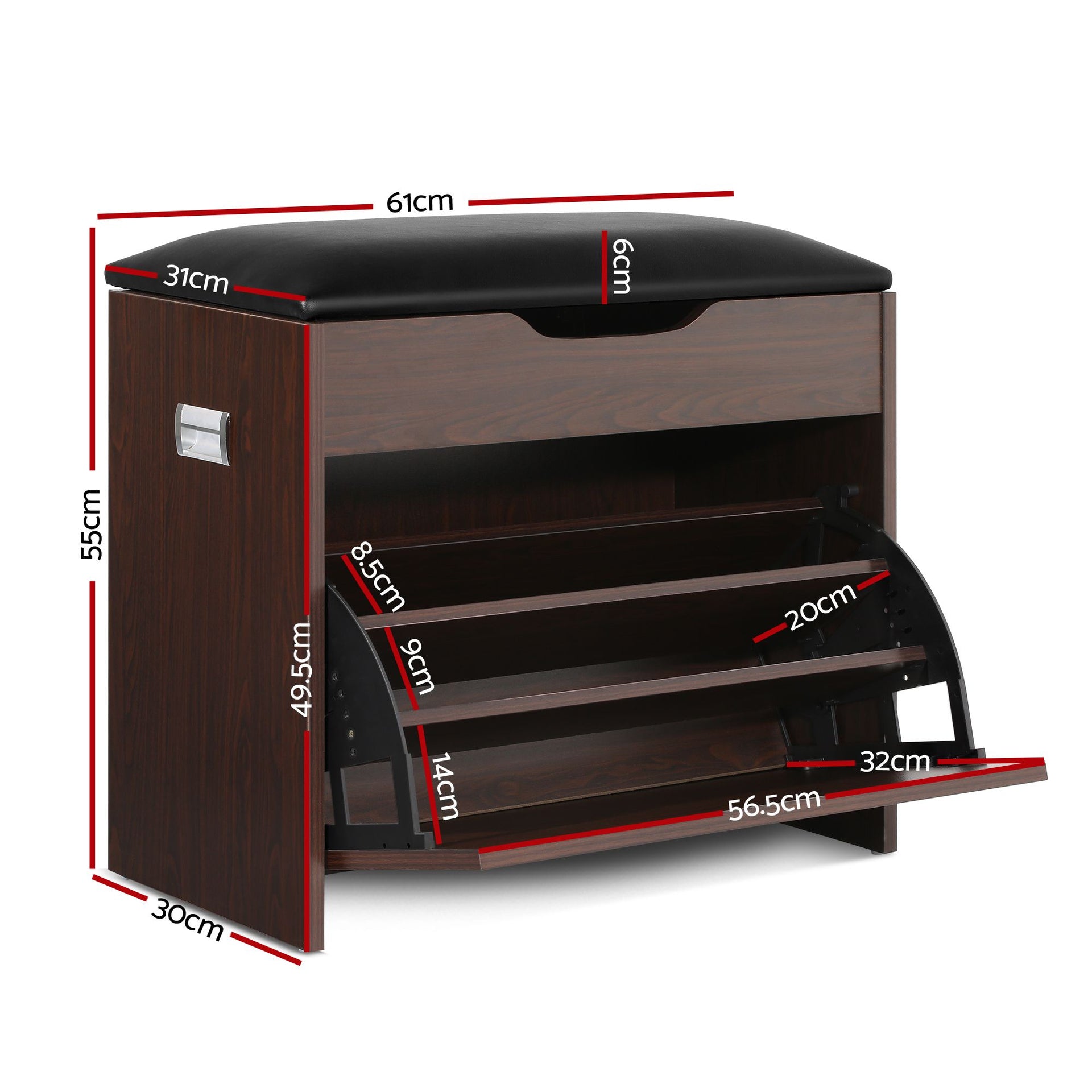 Artiss 2x Shoe Bench Set Flip Drawer Walnut Awezingly