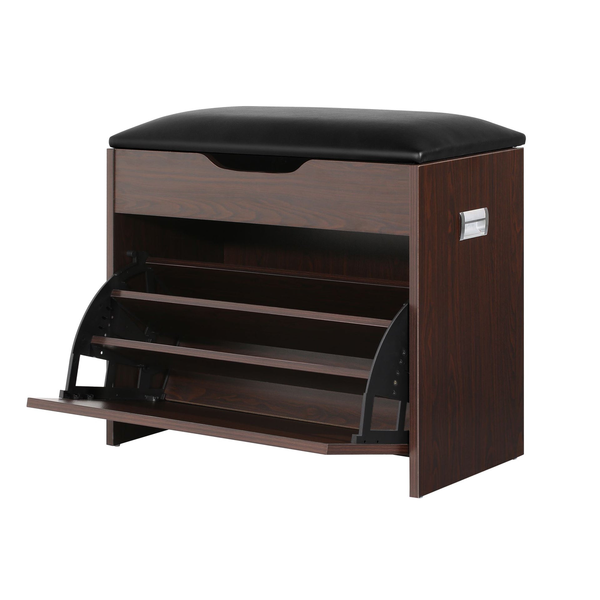 Artiss 2x Shoe Bench Set Flip Drawer Walnut Awezingly