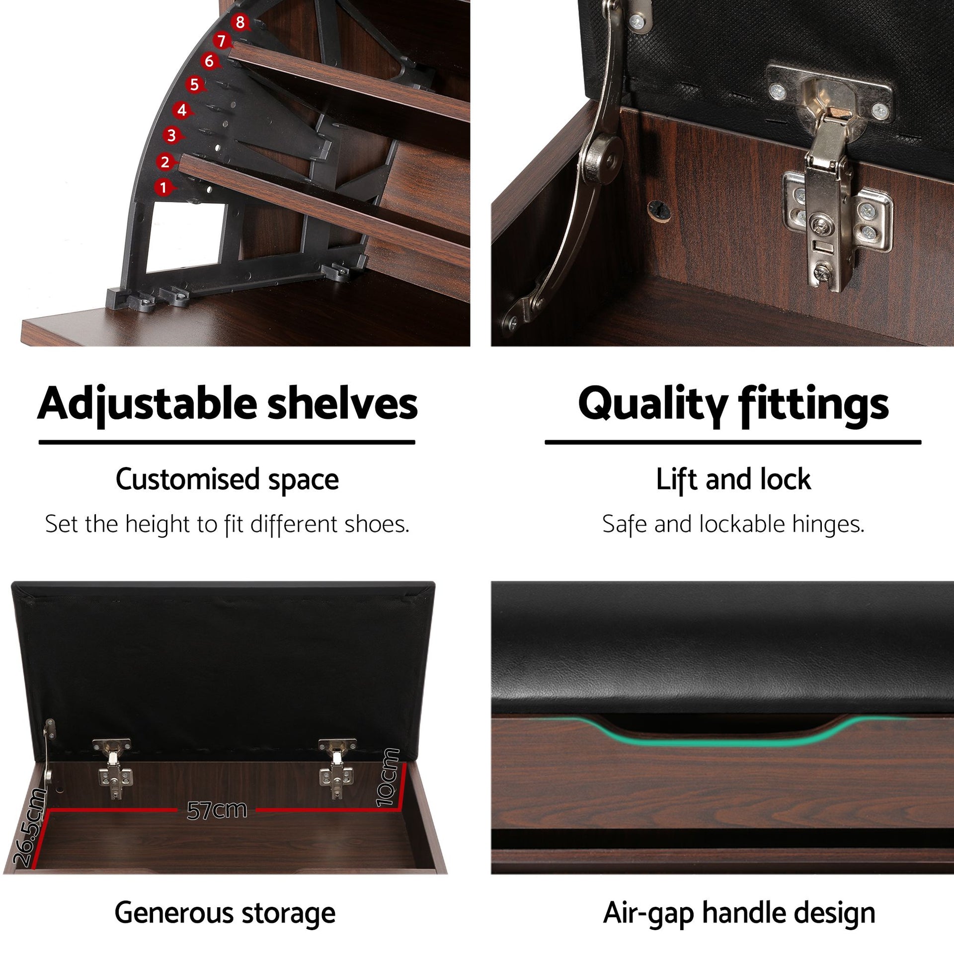 Artiss 2x Shoe Bench Set Flip Drawer Walnut Awezingly