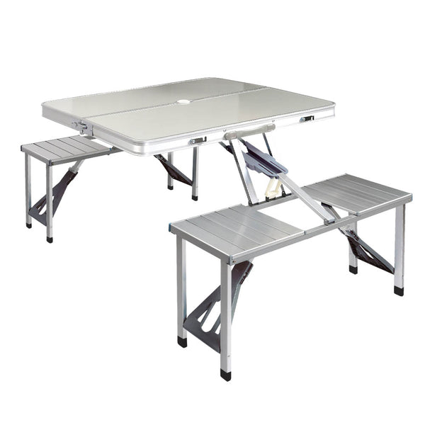 Weisshorn Folding Camping Table Outdoor Picnic BBQ With 2 Bench Chairs Set Awezingly