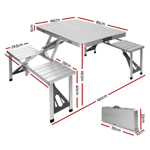 Weisshorn Folding Camping Table Outdoor Picnic BBQ With 2 Bench Chairs Set Awezingly