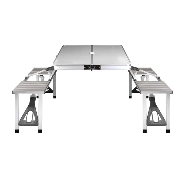 Weisshorn Folding Camping Table Outdoor Picnic BBQ With 2 Bench Chairs Set Awezingly