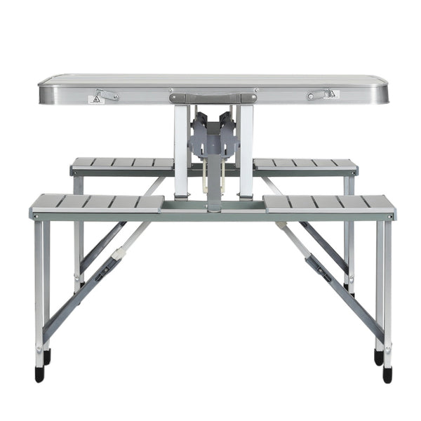 Weisshorn Folding Camping Table Outdoor Picnic BBQ With 2 Bench Chairs Set Awezingly